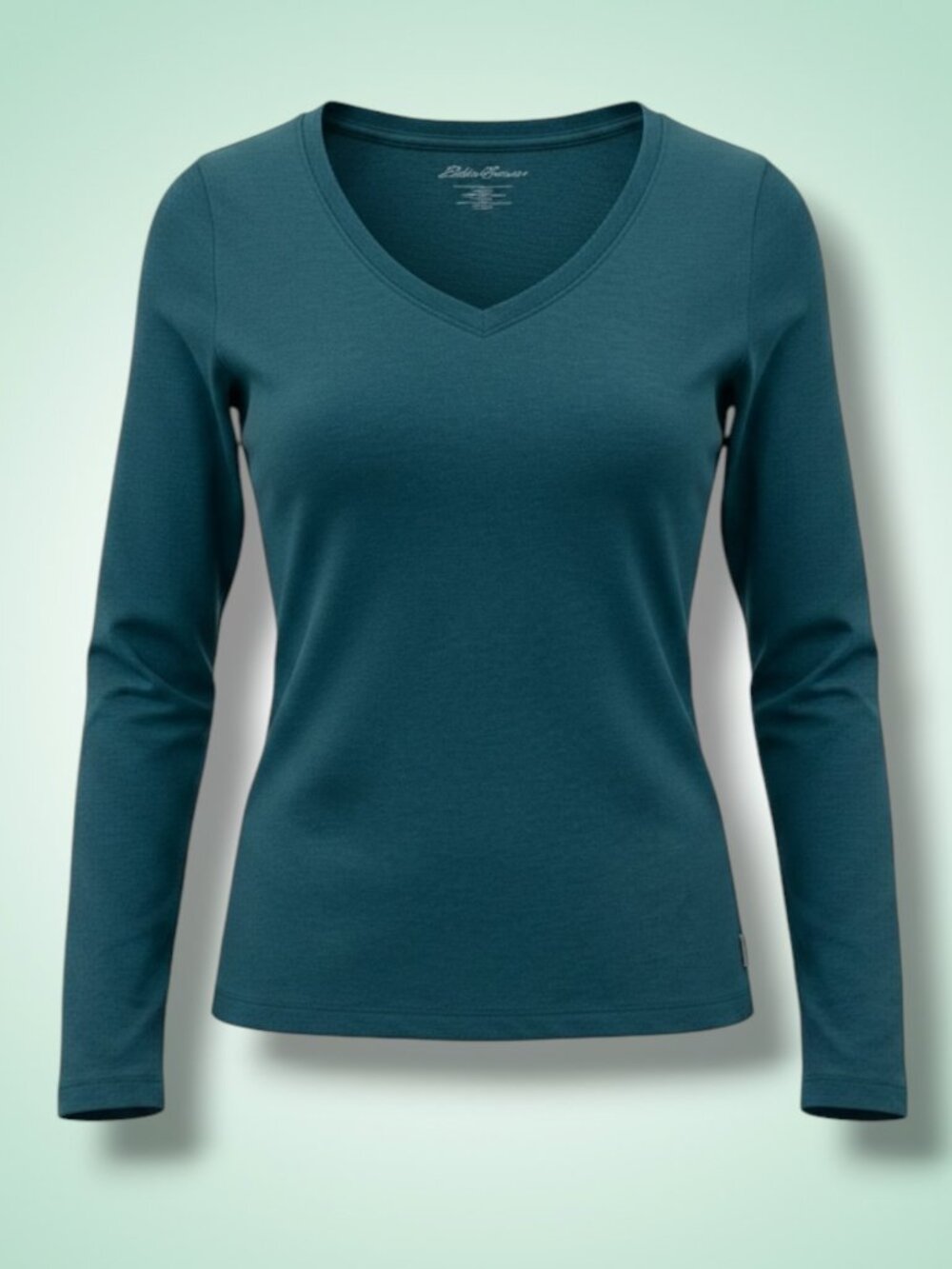Eddie Bauer Long Sleeve V-Neck Cotton Poly Teal Berry Tee Shirt XS